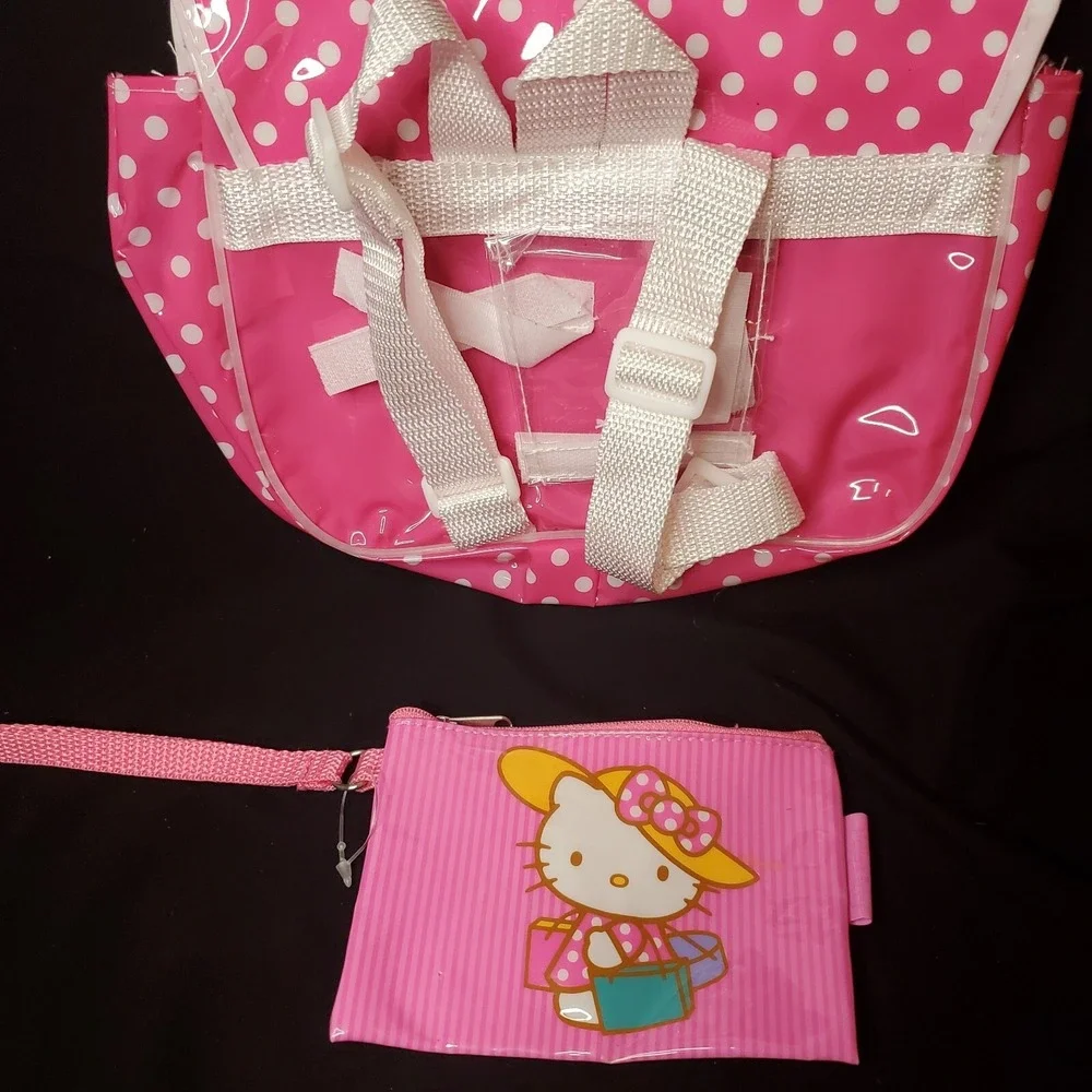 Hello Kitty Sanrio Y2K Vinyl Bag SET Of 2 Mini Backpack / Zipper Carry All Pouch